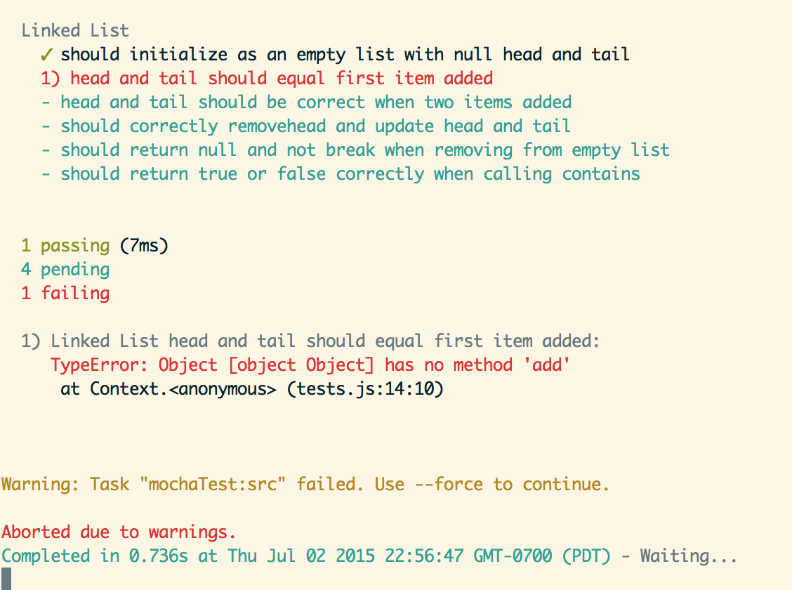 Image of failing test