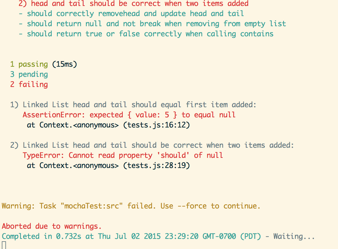 Image of console with new broken test